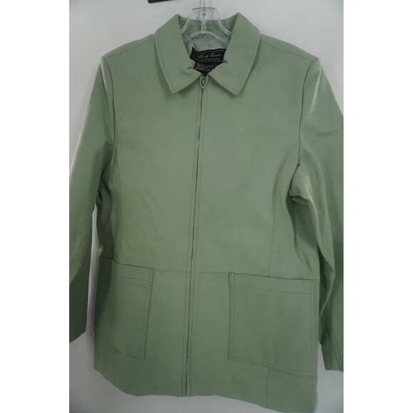 Terry Lewis Classic Luxuries 100% Genuine Leather Zip Jacket Seafoam Green Sz L - Picture 3 of 9